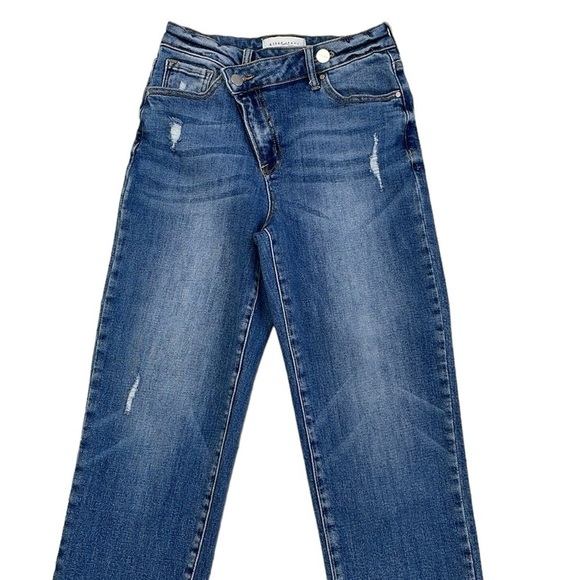 Risen Jeans Women's Juniors 1 / 25 Blue Crossover Distressed Denim Straight Leg - Picture 2 of 13